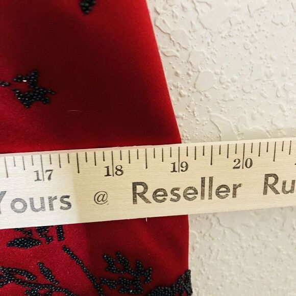 Vintage Jeffrey & Dara Evenings Red Floral Gown Black Beading Sz 10 - Picture 7 of 11